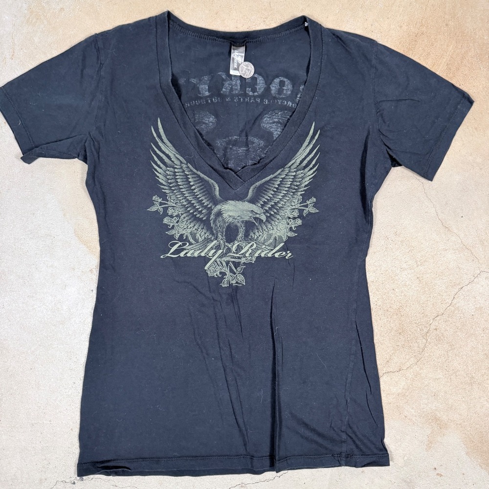 HOT LEATHERS Lady Rider Eagle Roses Graphic T Shirt XL Black Motorcycle